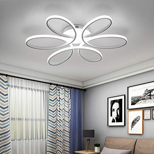 Lámpara de techo LED de 75 vatios Forma de flor creativa Lámpara de techo Pantalla de aluminio acrílico moderna y elegante, blanca mate Luz de techo Dormitorio L59cm * H11cm, luz blanca 6000K