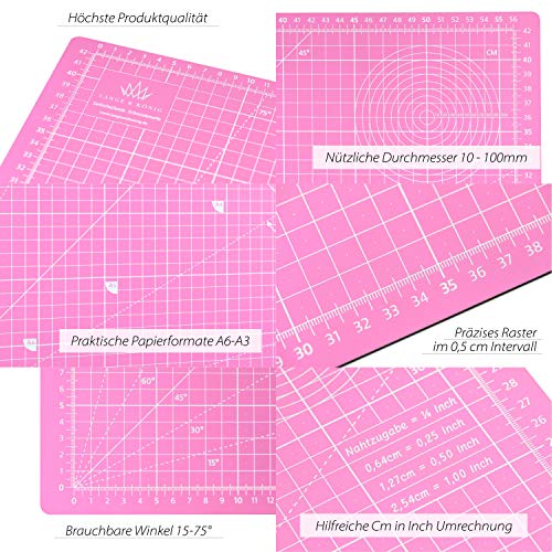 Lange & König Kit de Cuter Rotativo incluye Base de Corte A2, Cortador Rotativo, 5 Cuchillas de Repuesto, Regla de Patchwork + 20 Pinzas Costura como Accesorios de Costura