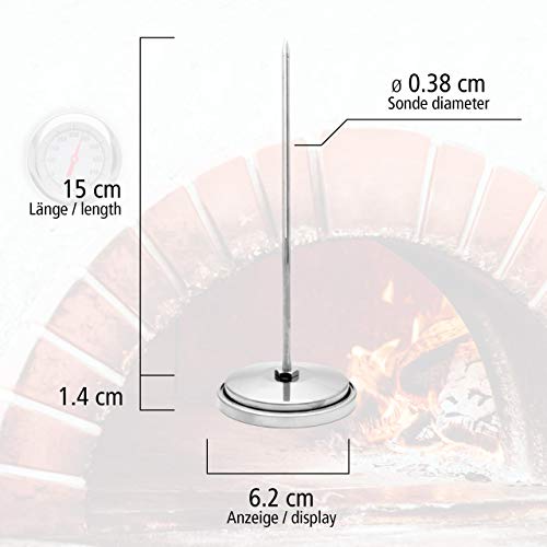 Lantelme - Termómetro de acero inoxidable de 500 °C, 15 cm, sonda con cono de latón para fijación en barbacoa, barbacoa, horno BBQ 7819