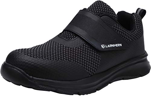 LARNMERN Zapatos de Seguridad Hombres LM180121 SBP Zapatillas de Trabajo con Punta de Acero Ultra Liviano Reflectivo Transpirable(38 EU,Triple Negro)