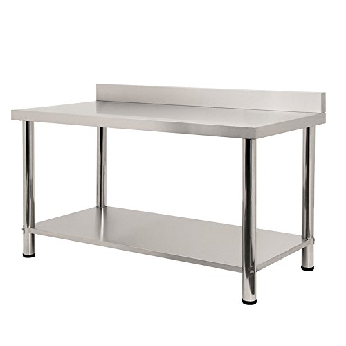 LARS360® Mesa de trabajo de acero inoxidable con/sin remates, para gastronomía, preparación de alimentos, cocina, bar, restaurante, metal, Mit Aufkantung, L x B x H: 150 * 60 * 85 cm