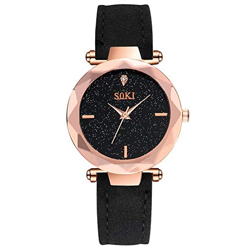 Las Nuevas señoras Miran el Reloj del Cielo Estrellado la Tendencia Femenina de la Moda Coreana mira el Reloj de la Estrella del Cuarzo Helado-Rosa