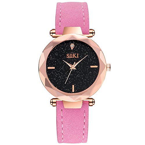 Las Nuevas señoras Miran el Reloj del Cielo Estrellado la Tendencia Femenina de la Moda Coreana mira el Reloj de la Estrella del Cuarzo Helado-Rosa