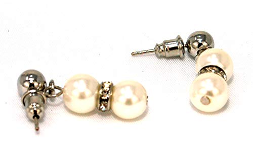 Laura Ashley - Pendientes colgantes de doble perla y diamante