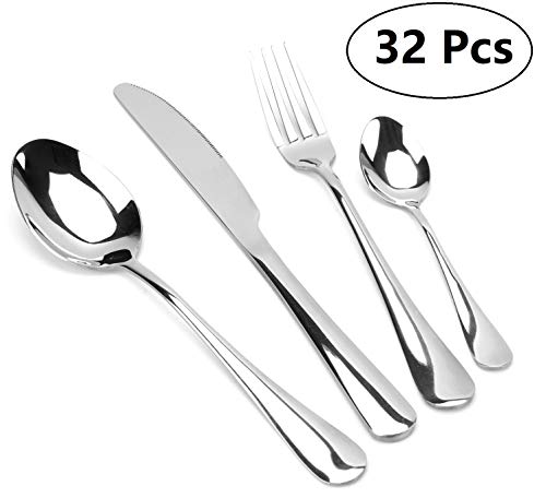 Lawei - Cubertería de acero inoxidable (32 piezas, incluye cuchillo, tenedor, apto para lavavajillas, servicio para 8 personas)