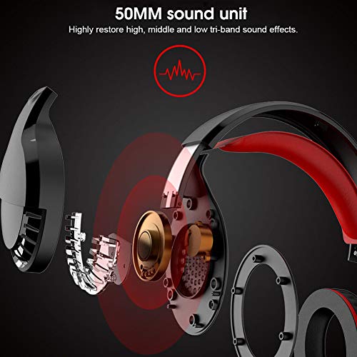 Lazmin112 Auriculares para Juegos con Cable USB, Auriculares para Juegos con luz de Color de Graves impactantes con Sonido estéreo y micrófono con reducción de Ruido, para Escritorio/PC(Negro Rojo)