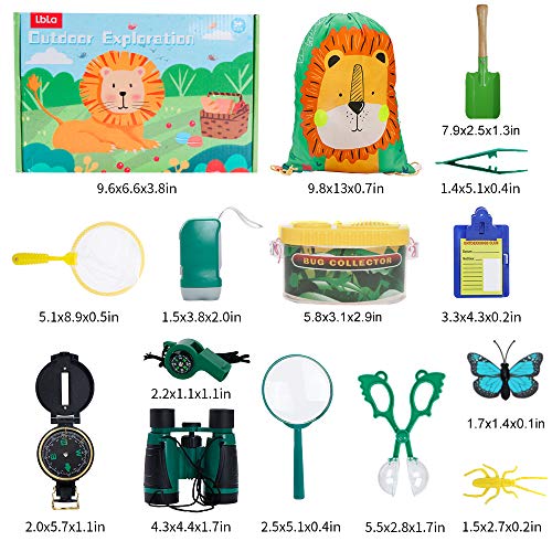 LBLA Kit de Exploración para Niños 27PCS,Juguetes Niños 4 años,Binoculares para Niños,Prismáticos, Silbato, Brújula, Lupa, Insecto,Mochilla de Colección, Regalo de Cumpleaños para Niños 3-10 Años