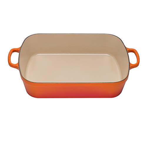 Le Creuset Evolution Bandeja Rectangular, Todas las fuentes de calor incl. inducción, 4,9 l, Hierro fundido, Naranja(Volcánico), 33 cm