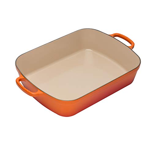 Le Creuset Evolution Bandeja Rectangular, Todas las fuentes de calor incl. inducción, 4,9 l, Hierro fundido, Naranja(Volcánico), 33 cm