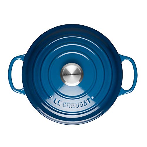 Le Creuset Evolution Cocotte con Tapa, Redonda, Todas Las Fuentes de Calor Incl. inducción, 6,7 l, Hierro Fundido, Azul(Marseille), 28 cm