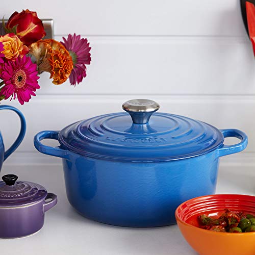 Le Creuset Evolution Cocotte con Tapa, Redonda, Todas Las Fuentes de Calor Incl. inducción, 6,7 l, Hierro Fundido, Azul(Marseille), 28 cm