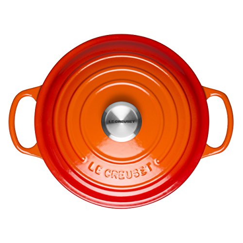 Le Creuset Evolution Cocotte con Tapa, Redonda, Todas Las Fuentes de Calor Incl. inducción, 6,7 l, Hierro Fundido, Naranja(Volcánico), 28 cm