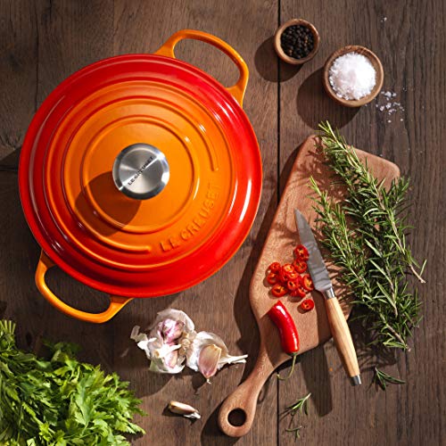 Le Creuset Evolution Cocotte con Tapa, Redonda, Todas Las Fuentes de Calor Incl. inducción, 6,7 l, Hierro Fundido, Naranja(Volcánico), 28 cm