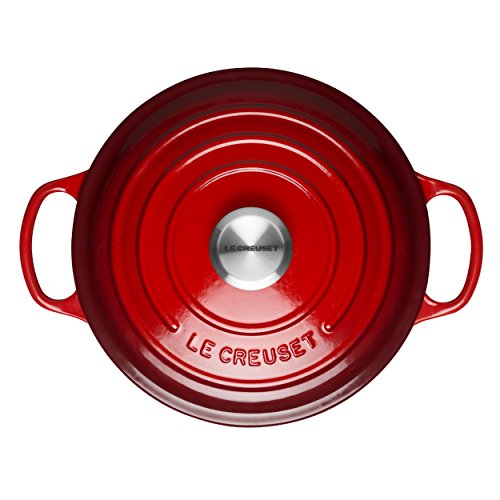 LE CREUSET Evolution Cocotte con Tapa, Redonda, Todas Las Fuentes de Calor Incl. inducción, 6,7 l, Hierro Fundido, Rojo (Cereza), 28 cm