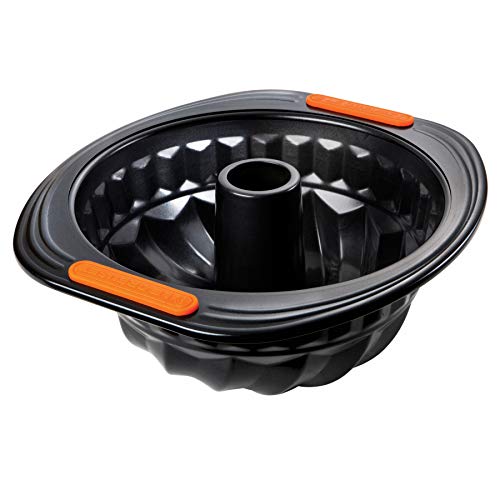 Le Creuset Molde bundt redondo, diametro 22 cm, Libre de PFOA, Resistente a ácidos, Revestimiento de acero al carbono, Gris y Naranja