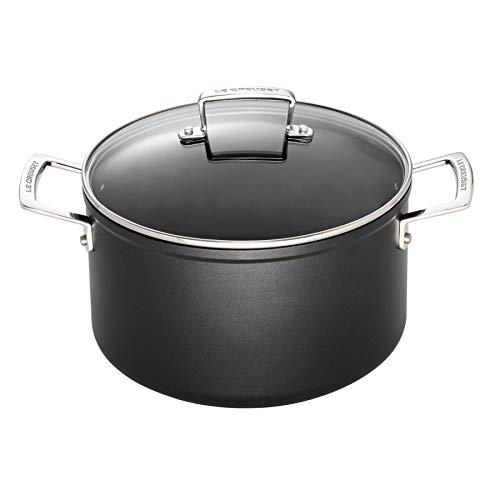 Le Creuset Olla de aluminio antiadherente con tapa, Ø 24 cm, libre de PFOA, para todas las fuentes de calor, incluso la inducción, antracita/plateado