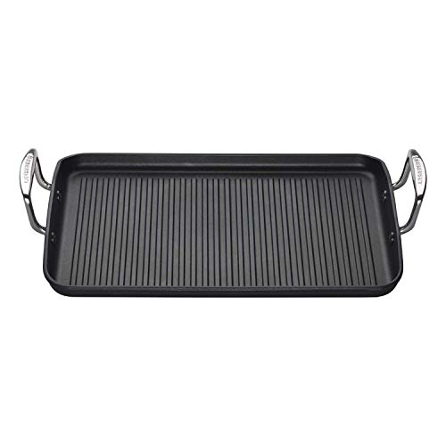 Le Creuset Parrilla lisa de aluminio antiadherente, 35 x 25 cm, con surcos, libre de PFOA, para todas las fuentes de calor, incluso la inducción, antracita/plateado