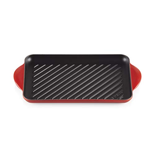 Le Creuset Parrilla Rectangular, Apto para todas las fuentes de calor, incl. inducción, Hierro fundido, Rojo(Cereza), 33 cm