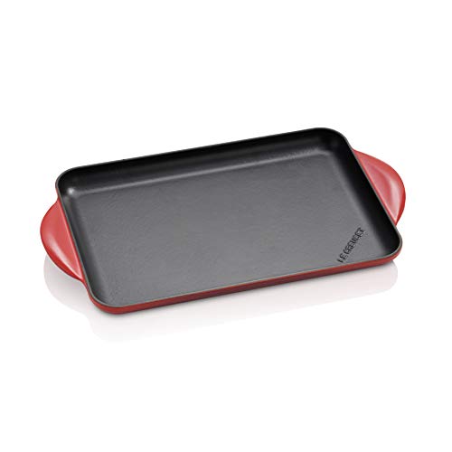 Le Creuset Parrilla Rectangular, Apto para todas las fuentes de calor, incl. inducción, Hierro fundido, Rojo(Cereza), 33 x 22 cm