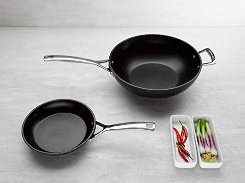 Le Creuset Sartén Wok de Aluminio Antiadherente, Libre de PFOA, para Todas Las Fuentes de Calor, Incluso la inducción, Antracita/Plateado, Anodizado, Negro, 26 cm