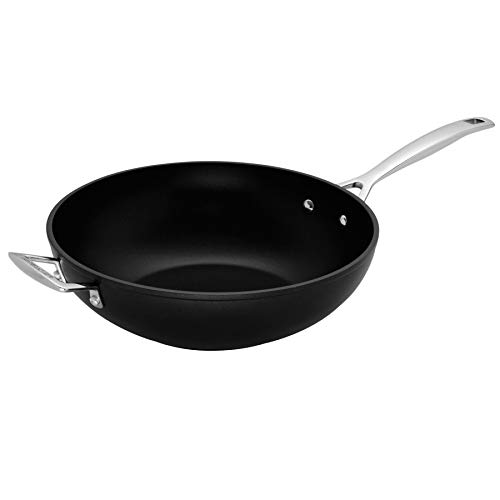 Le Creuset Sartén Wok de Aluminio Antiadherente, Libre de PFOA, para Todas Las Fuentes de Calor, Incluso la inducción, Antracita/Plateado, Anodizado, Negro, 26 cm