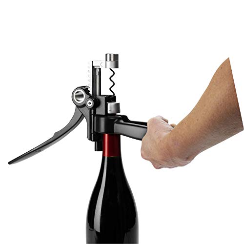 Le Creuset Set con sacacorchos profesional y cortacápsulas a juego, Extracción del tapón en botella de vino, Negro y Plateado, Poliamida, LM250