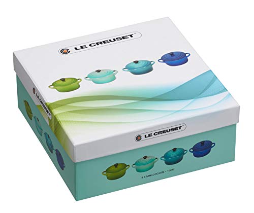 Le Creuset Set de mini cocottes, 4 unidades, Redondas, 200 ml cada una, 10 x 5 cm, Cerámica de gres, Verde y Turquesa y Azul y Azul oscuro
