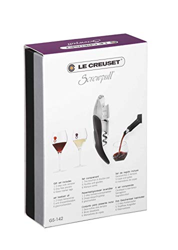 Le Creuset Set de regalo con sacacorchos sommelier de doble palanca, 5 hojas antigoteo, 6 marcadores de copas, GS142