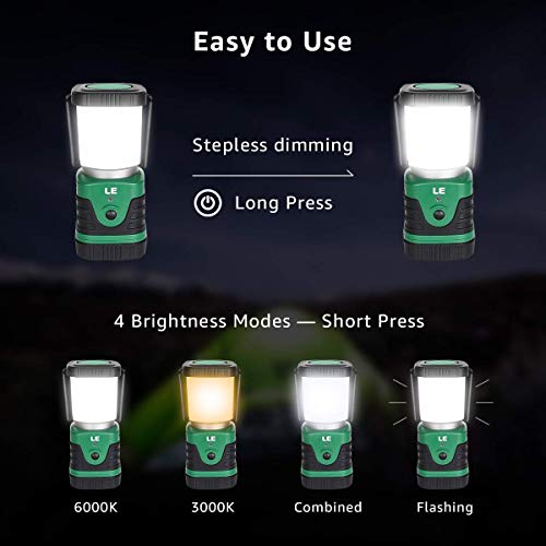 LE Linterna de Camping Recargable, Lámpara de Camping LED 1000 lúmenes, Farol Camping 4 Modos Luz de Emergencia, Luz de Carpa Resistente al Agua para Acampar, Caminar, Pescar, Cortes de Energía y Más