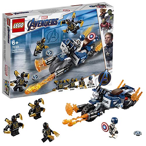 LEGO Super Heroes - Capitán América: Ataque de los Outriders, Juguete de Construcción, Moto con Lanzallamas del Primer Vengador (76123)