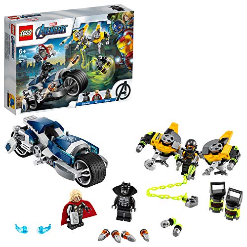 LEGO Super Heroes - Vengadores: Ataque en Moto, Juguete de Construcción de Vehículo para Recrear al Aventuras de los Superhéroes, Incluye Minifiguras de Black Panther y Thor (76142)