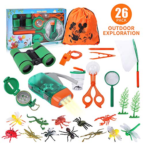 Lehoo Castle Kit de Explorador para Niños, Set de Juguetes al Aire Libre 26 Piezas, Kit Aventura con Binoculares Lupa para Acampada y Senderismo