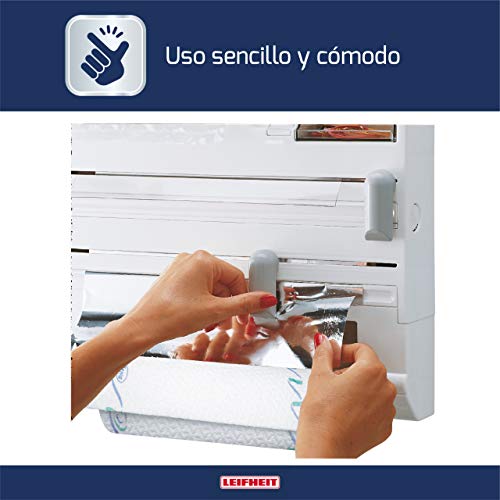 Leifheit Parat ComfortLine - Portarrollos de Pared para 3 Rollos, con Cuchillas para un Corte Limpio, Plástico