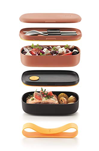 Lékué - Pack Recipiente hermético para Alimentos (Lunchbox to go) + Juego de Cubiertos para Llevar