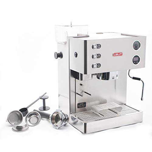 Lelit PL82T Kate, Máquina de Espresso Semiprofesional - Molinillo de Café Incorporado - Pantalla gráfica LCD - Sistema de Gestión Electrónica LCC, 1200 W, 1 Cups, Stainless Steel, acero