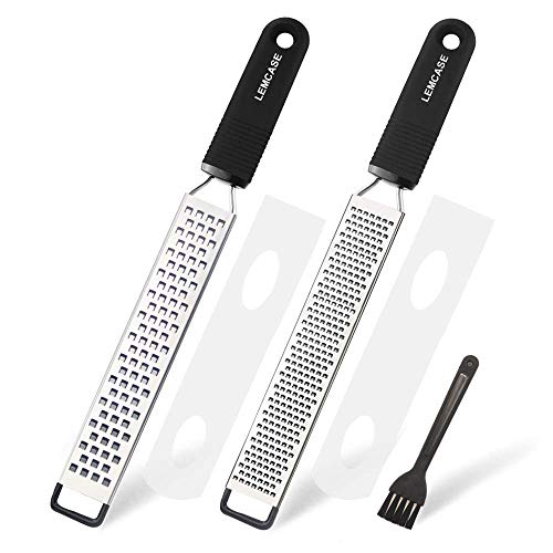 LEMCASE Rallador de Limón, Queso - Fino Zester con Cuchilla de Acero Inoxidable y Mango de Silicona | Negro (2 Piezas Set)