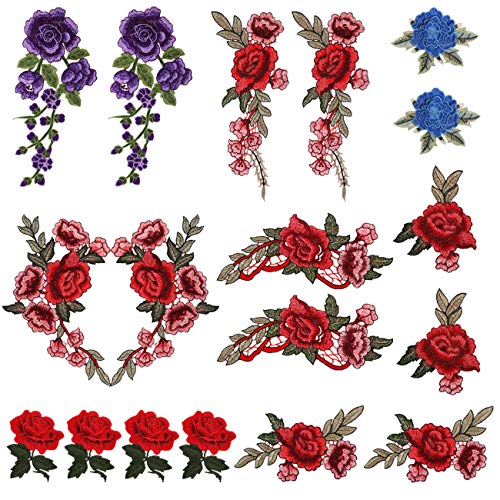 LEMESO 18 piezas Ropa Parches de Rosas Elegantes Material de Costura Adornos Flores para Ropa DIY Diseño Apliques de Modo Decoraciones