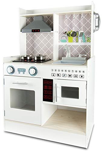 Leomark FUNCTION Electric Kitchen Cocina Madera Infantil De Juguete - color BLANCO - Accesorios, para Niños, Cocinita con teléfono, Efectos de Sonido de iluminación Dim: 65x32x93 (altura) cm