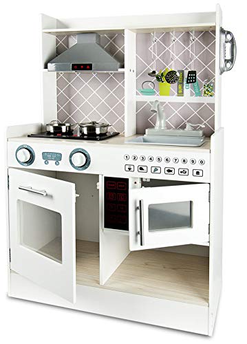 Leomark FUNCTION Electric Kitchen Cocina Madera Infantil De Juguete - color BLANCO - Accesorios, para Niños, Cocinita con teléfono, Efectos de Sonido de iluminación Dim: 65x32x93 (altura) cm