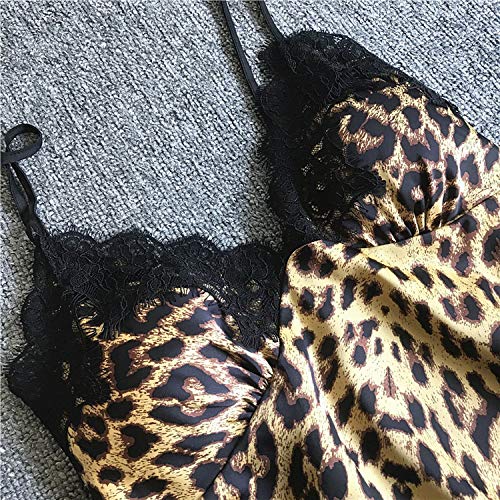 Leopardo Atractivo del cordón satsilk Corta Pijama Establece Las Mujeres Frescas Cortos Correas de Las Mujeres de Seda de Hielo Espaguetis Ropa de Dormir Las Mujeres, Leopardo, M