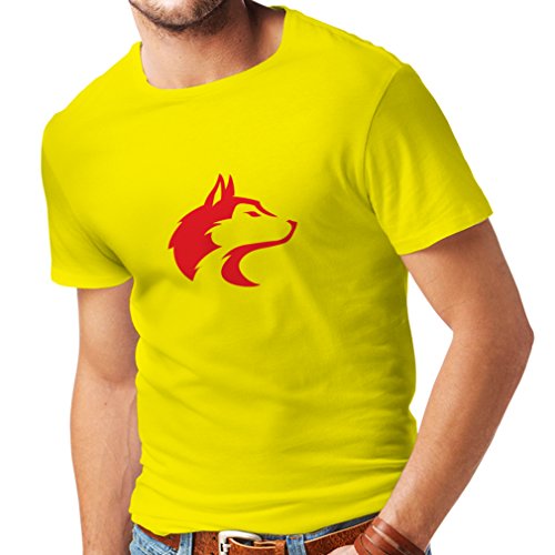 lepni.me Camisetas Hombre la Llamada del Lobo Salvaje - gráfico Genial con sentimiento Espiritual (Small Amarillo Rojo)