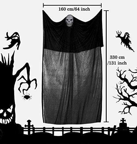 LessMo Gasa para Decoración de Halloween, 3,3m Decoraciones para Colgar Fantasmas de Halloween con Calavera Negra, de Fiesta de Casa Embrujada para Casa Embrujada Interior/Exterior