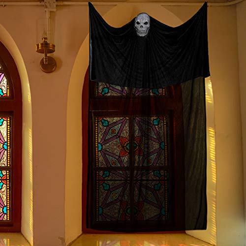 LessMo Gasa para Decoración de Halloween, 3,3m Decoraciones para Colgar Fantasmas de Halloween con Calavera Negra, de Fiesta de Casa Embrujada para Casa Embrujada Interior/Exterior