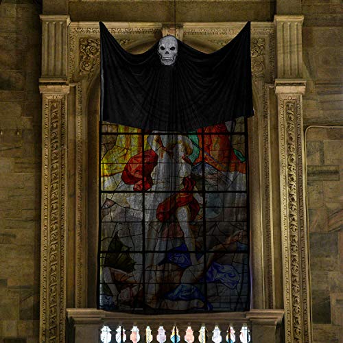 LessMo Gasa para Decoración de Halloween, 3,3m Decoraciones para Colgar Fantasmas de Halloween con Calavera Negra, de Fiesta de Casa Embrujada para Casa Embrujada Interior/Exterior