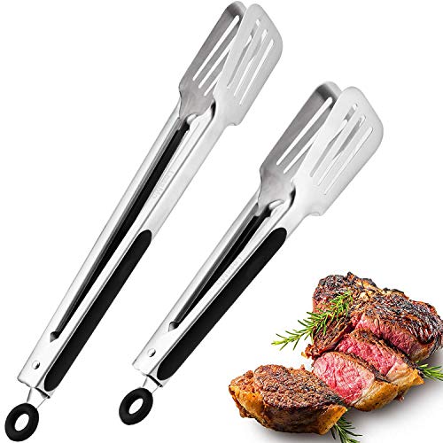 LessMo Pinzas de Cocina, Pack de 2 (9 ”y 12”), Pinzas de Cocina de Acero Inoxidable de Primera Calidad con empuñadura de Silicona Antideslizante