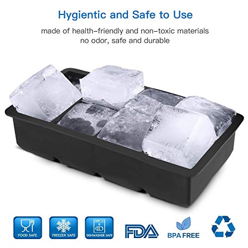 LessMo XXL Cubitera de Silicona con Tapa I Bandeja de Hielo I Paquete Doble I Bruto 5x5cm (2 Inch) Cubos de Hielo I -40 – 260°C I BPA – Free