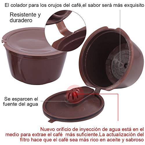 Letilio Filtros Cápsulas de Café Reutilizable para Cafetera Dolce Gusto Recargables fuerte Más de 160 veces de usos para reemplazo,6pcs con 2 cucharón de plástico y 2 cepillo de limpieza