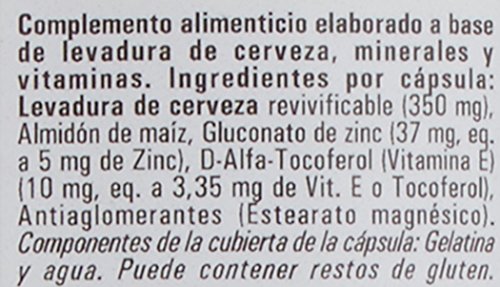 LEVA ZINC Complemento alimenticio de zinc, levadura de cerveza y vitamina E para ayudar a prevenir la caída del cabello también bueno para cabello piel y uñas Suplemento de vitaminas para fortalecer el pelo 225 cápsulas vegetales HIJAS DEL SOL vegano