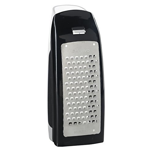 Levivo Rallador de queso con depósito, acero inoxidable, rallador, rallador para queso, accesorio de cocina, rallador de queso con recipiente colector, negro, 7,5 x 5,5 x 16,5 cm