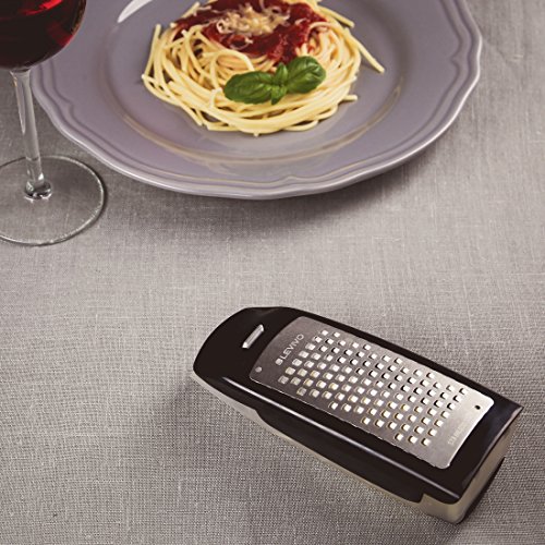 Levivo Rallador de queso con depósito, acero inoxidable, rallador, rallador para queso, accesorio de cocina, rallador de queso con recipiente colector, negro, 7,5 x 5,5 x 16,5 cm